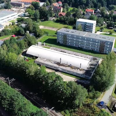 Unsere Lackierhalle in Sachsen aus der Vogelperspektive